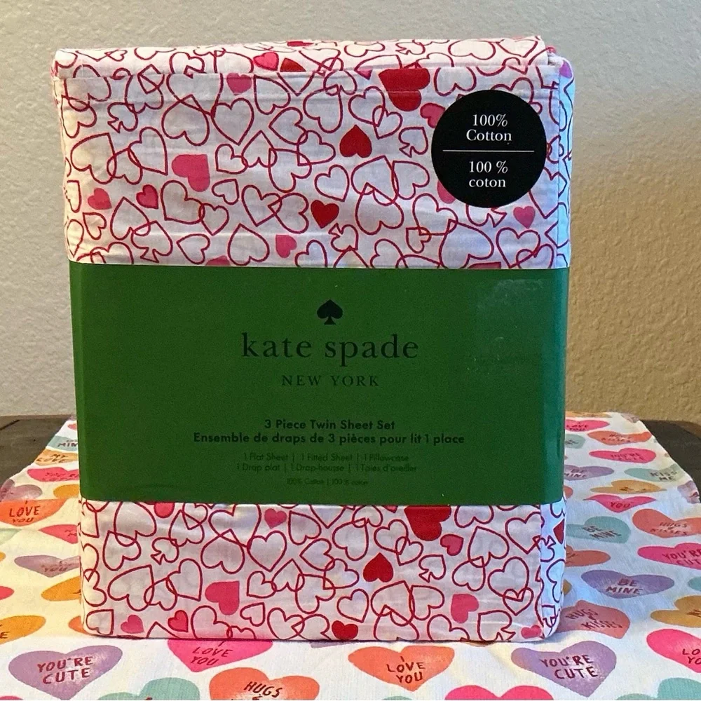 Kate Spade Red and Pink Heart Twin Sheet Set